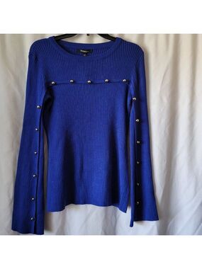 NEW Relativity Sweater Cobalt Blue Y2K gold buttons Sz M Y2K ribbed bold NWT